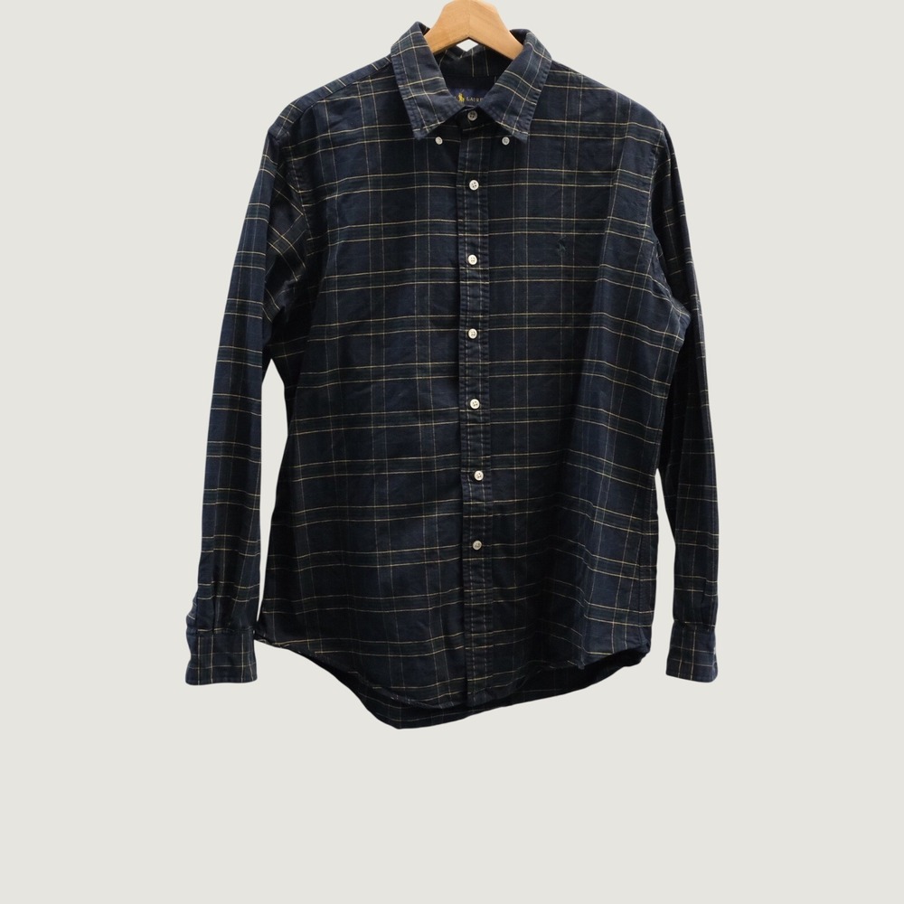 Ralph Lauren Button Down Shirt Mens Large Navy Blue Multi Plaid Custom Fit